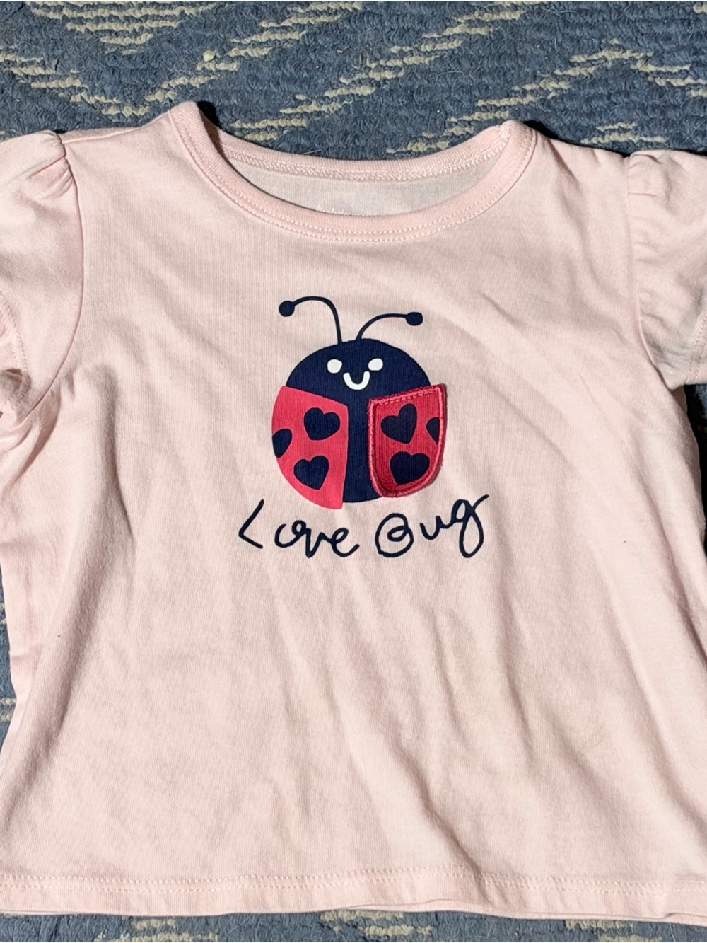 First Impressions Light Pink Tee with Navy & Red Ladybug Graphic